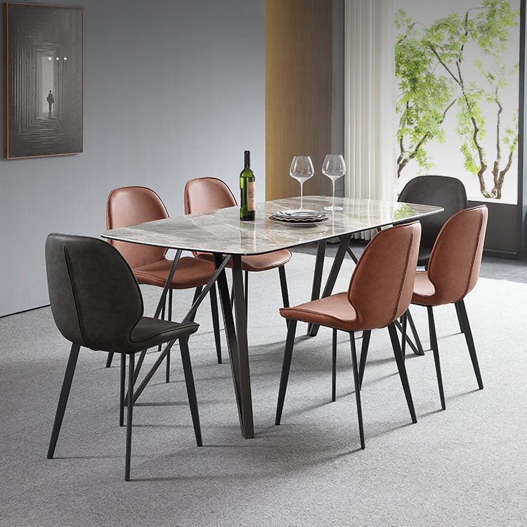 Modern Style Dining Table Sintered Stone Table with 4 Legs Carbon Steel Base Clearhalo ' dining_table' 'Dining Tables & Seating' 'Dining Tables' 'furn' 'furn_dining_table' 'Furniture' 'furniture_dining_table' 'Kitchen & Dining Furniture' 'kitchen&dining_furn' 'kitchen' 'kitchen_dining_table' 4196181