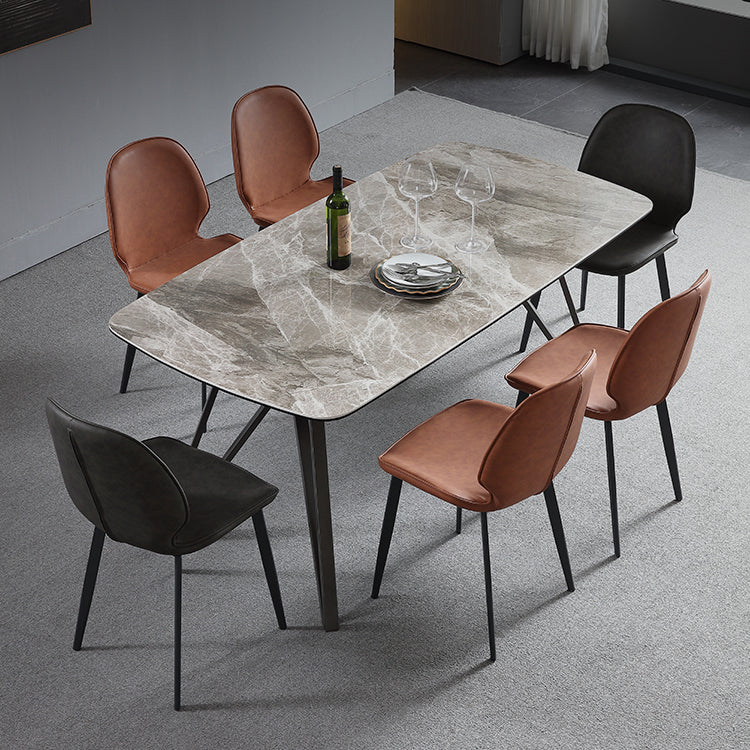 Modern Style Dining Table Sintered Stone Table with 4 Legs Carbon Steel Base Clearhalo ' dining_table' 'Dining Tables & Seating' 'Dining Tables' 'furn' 'furn_dining_table' 'Furniture' 'furniture_dining_table' 'Kitchen & Dining Furniture' 'kitchen&dining_furn' 'kitchen' 'kitchen_dining_table' 4196187