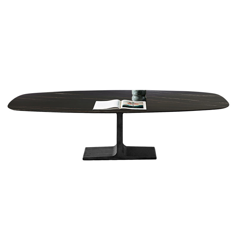 Oval Contemporary Dining Table Black Sintered Stone Table with Pedestal Base Without Chairs Clearhalo ' dining_table' 'Dining Tables & Seating' 'Dining Tables' 'furn' 'furn_dining_table' 'Furniture' 'furniture_dining_table' 'Kitchen & Dining Furniture' 'kitchen&dining_furn' 'kitchen' 'kitchen_dining_table' 4196207