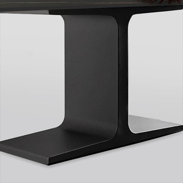 Oval Contemporary Dining Table Black Sintered Stone Table with Pedestal Base Clearhalo ' dining_table' 'Dining Tables & Seating' 'Dining Tables' 'furn' 'furn_dining_table' 'Furniture' 'furniture_dining_table' 'Kitchen & Dining Furniture' 'kitchen&dining_furn' 'kitchen' 'kitchen_dining_table' 4196208
