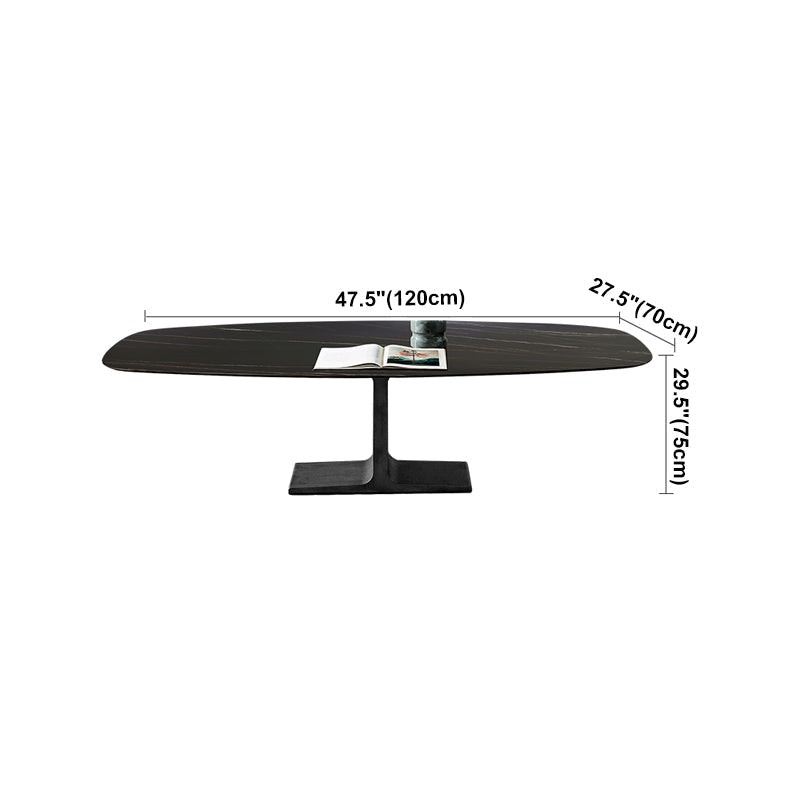 Oval Contemporary Dining Table Black Sintered Stone Table with Pedestal Base Clearhalo ' dining_table' 'Dining Tables & Seating' 'Dining Tables' 'furn' 'furn_dining_table' 'Furniture' 'furniture_dining_table' 'Kitchen & Dining Furniture' 'kitchen&dining_furn' 'kitchen' 'kitchen_dining_table' 4196209