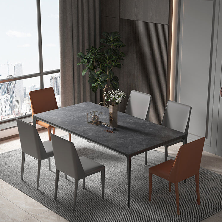 Sintered Stone Dining Table Contemporary Style 4 Legs Rectangle Table for Home Black Without Chairs Clearhalo ' dining_table' 'Dining Tables & Seating' 'Dining Tables' 'furn' 'furn_dining_table' 'Furniture' 'furniture_dining_table' 'Kitchen & Dining Furniture' 'kitchen&dining_furn' 'kitchen' 'kitchen_dining_table' 4196256