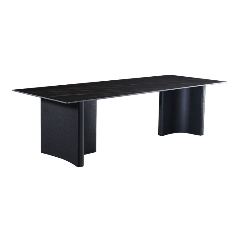 Industrial Sintered Stone Table for Restaurant Rectangle Dining Table with Double Pedestal in Black Without Chairs Clearhalo ' dining_table' 'Dining Tables & Seating' 'Dining Tables' 'furn' 'furn_dining_table' 'Furniture' 'furniture_dining_table' 'Kitchen & Dining Furniture' 'kitchen&dining_furn' 'kitchen' 'kitchen_dining_table' 4196273