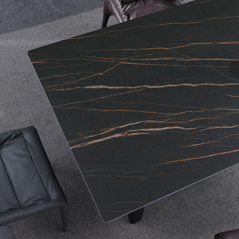 Industrial Sintered Stone Table for Restaurant Rectangle Dining Table with Double Pedestal in Black Clearhalo ' dining_table' 'Dining Tables & Seating' 'Dining Tables' 'furn' 'furn_dining_table' 'Furniture' 'furniture_dining_table' 'Kitchen & Dining Furniture' 'kitchen&dining_furn' 'kitchen' 'kitchen_dining_table' 4196277