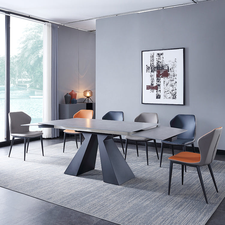 Extendable Industrial Sintered Stone Table Rectangle Dining Table with Double Pedestal Clearhalo ' dining_table' 'Dining Tables & Seating' 'Dining Tables' 'furn' 'furn_dining_table' 'Furniture' 'furniture_dining_table' 'Kitchen & Dining Furniture' 'kitchen&dining_furn' 'kitchen' 'kitchen_dining_table' 4196283