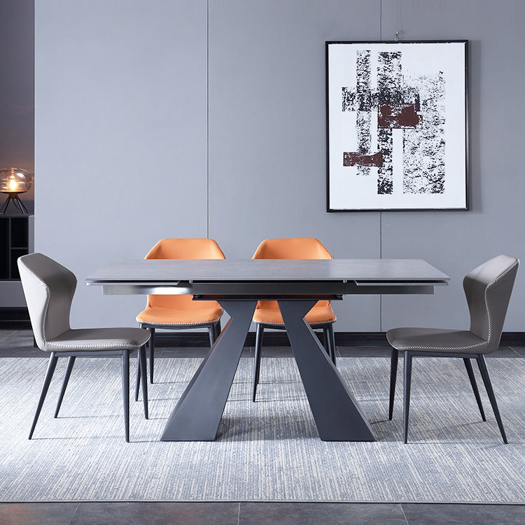 Extendable Industrial Sintered Stone Table Rectangle Dining Table with Double Pedestal Clearhalo ' dining_table' 'Dining Tables & Seating' 'Dining Tables' 'furn' 'furn_dining_table' 'Furniture' 'furniture_dining_table' 'Kitchen & Dining Furniture' 'kitchen&dining_furn' 'kitchen' 'kitchen_dining_table' 4196284