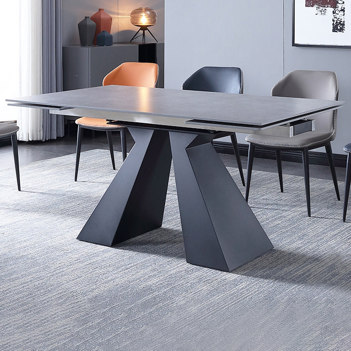 Extendable Industrial Sintered Stone Table Rectangle Dining Table with Double Pedestal Clearhalo ' dining_table' 'Dining Tables & Seating' 'Dining Tables' 'furn' 'furn_dining_table' 'Furniture' 'furniture_dining_table' 'Kitchen & Dining Furniture' 'kitchen&dining_furn' 'kitchen' 'kitchen_dining_table' 4196285
