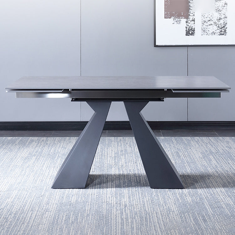 Extendable Industrial Sintered Stone Table Rectangle Dining Table with Double Pedestal Clearhalo ' dining_table' 'Dining Tables & Seating' 'Dining Tables' 'furn' 'furn_dining_table' 'Furniture' 'furniture_dining_table' 'Kitchen & Dining Furniture' 'kitchen&dining_furn' 'kitchen' 'kitchen_dining_table' 4196286