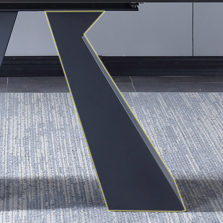 Extendable Industrial Sintered Stone Table Rectangle Dining Table with Double Pedestal Clearhalo ' dining_table' 'Dining Tables & Seating' 'Dining Tables' 'furn' 'furn_dining_table' 'Furniture' 'furniture_dining_table' 'Kitchen & Dining Furniture' 'kitchen&dining_furn' 'kitchen' 'kitchen_dining_table' 4196290