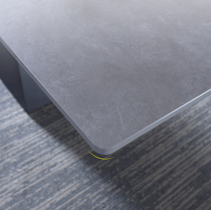 Extendable Industrial Sintered Stone Table Rectangle Dining Table with Double Pedestal Clearhalo ' dining_table' 'Dining Tables & Seating' 'Dining Tables' 'furn' 'furn_dining_table' 'Furniture' 'furniture_dining_table' 'Kitchen & Dining Furniture' 'kitchen&dining_furn' 'kitchen' 'kitchen_dining_table' 4196291