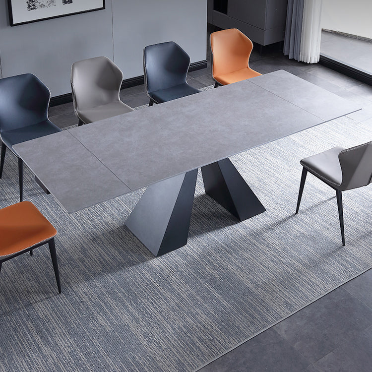 Extendable Industrial Sintered Stone Table Rectangle Dining Table with Double Pedestal Clearhalo ' dining_table' 'Dining Tables & Seating' 'Dining Tables' 'furn' 'furn_dining_table' 'Furniture' 'furniture_dining_table' 'Kitchen & Dining Furniture' 'kitchen&dining_furn' 'kitchen' 'kitchen_dining_table' 4196296