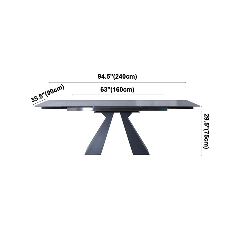 Extendable Industrial Sintered Stone Table Rectangle Dining Table with Double Pedestal Clearhalo ' dining_table' 'Dining Tables & Seating' 'Dining Tables' 'furn' 'furn_dining_table' 'Furniture' 'furniture_dining_table' 'Kitchen & Dining Furniture' 'kitchen&dining_furn' 'kitchen' 'kitchen_dining_table' 4196298