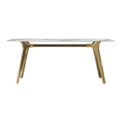 Luxury Sintered Stone Dining Table Rectangle Table with Metal Base and 4 Legs Without Chairs Clearhalo ' dining_table' 'Dining Tables & Seating' 'Dining Tables' 'furn' 'furn_dining_table' 'Furniture' 'furniture_dining_table' 'Kitchen & Dining Furniture' 'kitchen&dining_furn' 'kitchen' 'kitchen_dining_table' 4196303