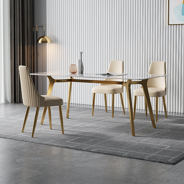 Luxury Sintered Stone Dining Table Rectangle Table with Metal Base and 4 Legs Clearhalo ' dining_table' 'Dining Tables & Seating' 'Dining Tables' 'furn' 'furn_dining_table' 'Furniture' 'furniture_dining_table' 'Kitchen & Dining Furniture' 'kitchen&dining_furn' 'kitchen' 'kitchen_dining_table' 4196305