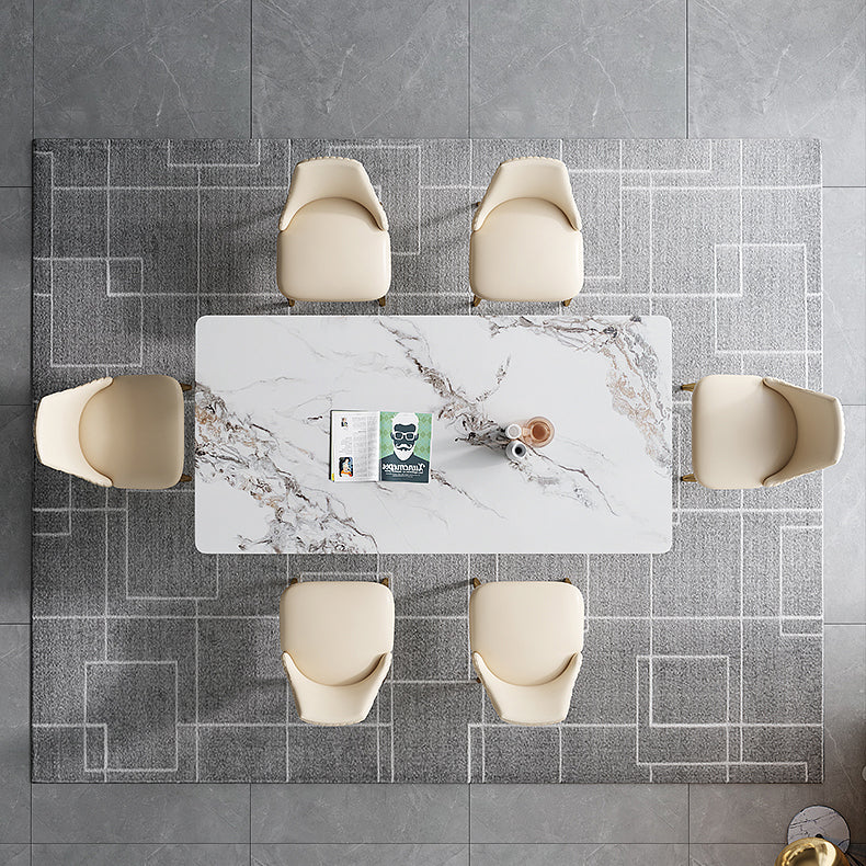 Luxury Sintered Stone Dining Table Rectangle Table with Metal Base and 4 Legs Clearhalo ' dining_table' 'Dining Tables & Seating' 'Dining Tables' 'furn' 'furn_dining_table' 'Furniture' 'furniture_dining_table' 'Kitchen & Dining Furniture' 'kitchen&dining_furn' 'kitchen' 'kitchen_dining_table' 4196309