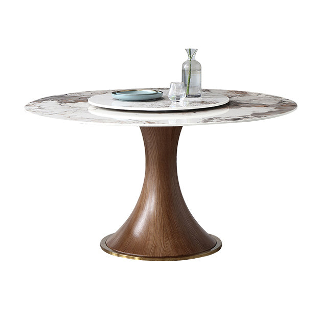 Modern Sintered Stone Dining Table Round Table with Wooden Pedestal for Restaurant Lazy Susan Without Chairs Clearhalo ' dining_table' 'Dining Tables & Seating' 'Dining Tables' 'furn' 'furn_dining_table' 'Furniture' 'furniture_dining_table' 'Kitchen & Dining Furniture' 'kitchen&dining_furn' 'kitchen' 'kitchen_dining_table' 4196319