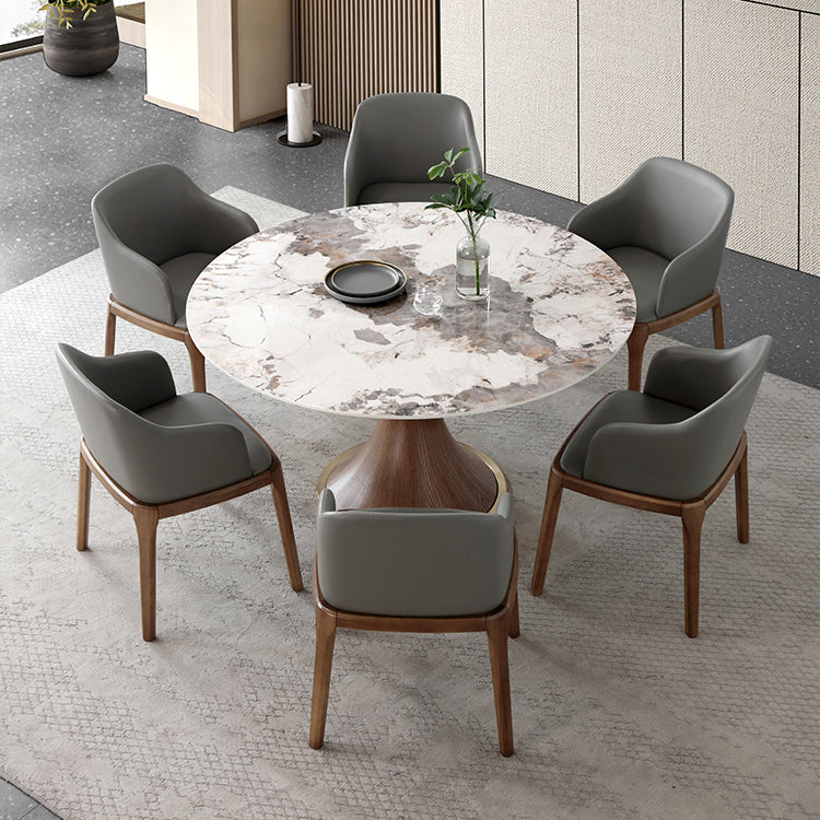 Modern Sintered Stone Dining Table Round Table with Wooden Pedestal for Restaurant Clearhalo ' dining_table' 'Dining Tables & Seating' 'Dining Tables' 'furn' 'furn_dining_table' 'Furniture' 'furniture_dining_table' 'Kitchen & Dining Furniture' 'kitchen&dining_furn' 'kitchen' 'kitchen_dining_table' 4196327