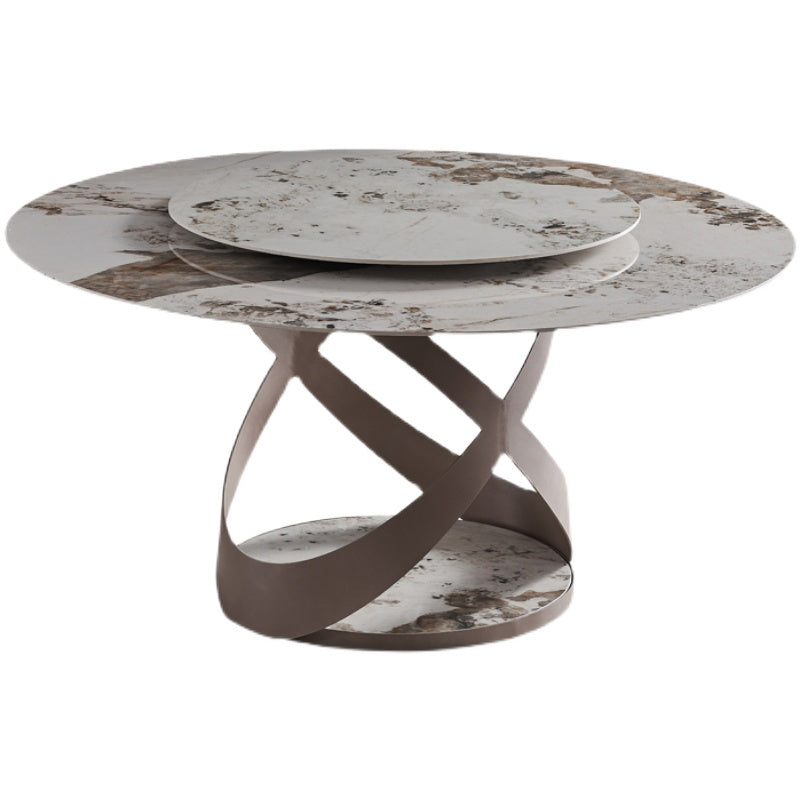 Sintered Stone Table for Restaurant Modern Round Table with Metal Pedestal Without Chairs Clearhalo ' dining_table' 'Dining Tables & Seating' 'Dining Tables' 'furn' 'furn_dining_table' 'Furniture' 'furniture_dining_table' 'Kitchen & Dining Furniture' 'kitchen&dining_furn' 'kitchen' 'kitchen_dining_table' 4196378