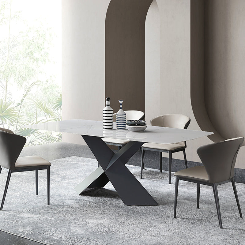 Industrial Sintered Stone Dining Table Single Pedestal Base Rectangle Table for Home Clearhalo ' dining_table' 'Dining Tables & Seating' 'Dining Tables' 'furn' 'furn_dining_table' 'Furniture' 'furniture_dining_table' 'Kitchen & Dining Furniture' 'kitchen&dining_furn' 'kitchen' 'kitchen_dining_table' 4196430