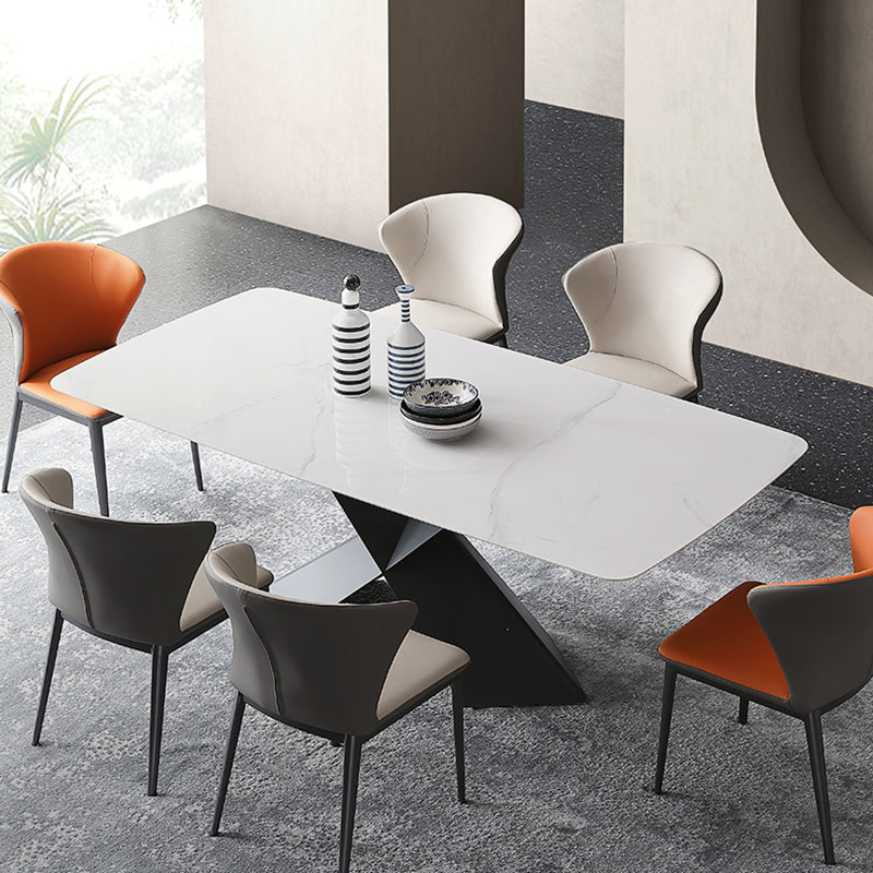 Industrial Sintered Stone Dining Table Single Pedestal Base Rectangle Table for Home Clearhalo ' dining_table' 'Dining Tables & Seating' 'Dining Tables' 'furn' 'furn_dining_table' 'Furniture' 'furniture_dining_table' 'Kitchen & Dining Furniture' 'kitchen&dining_furn' 'kitchen' 'kitchen_dining_table' 4196431