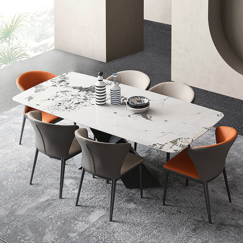 Industrial Sintered Stone Dining Table Single Pedestal Base Rectangle Table for Home Black White Without Chairs Clearhalo ' dining_table' 'Dining Tables & Seating' 'Dining Tables' 'furn' 'furn_dining_table' 'Furniture' 'furniture_dining_table' 'Kitchen & Dining Furniture' 'kitchen&dining_furn' 'kitchen' 'kitchen_dining_table' 4196432