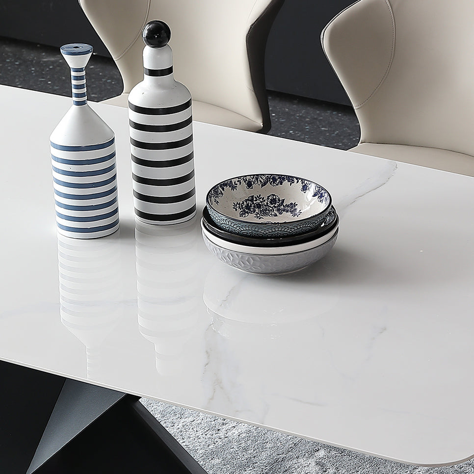 Industrial Sintered Stone Dining Table Single Pedestal Base Rectangle Table for Home Clearhalo ' dining_table' 'Dining Tables & Seating' 'Dining Tables' 'furn' 'furn_dining_table' 'Furniture' 'furniture_dining_table' 'Kitchen & Dining Furniture' 'kitchen&dining_furn' 'kitchen' 'kitchen_dining_table' 4196435