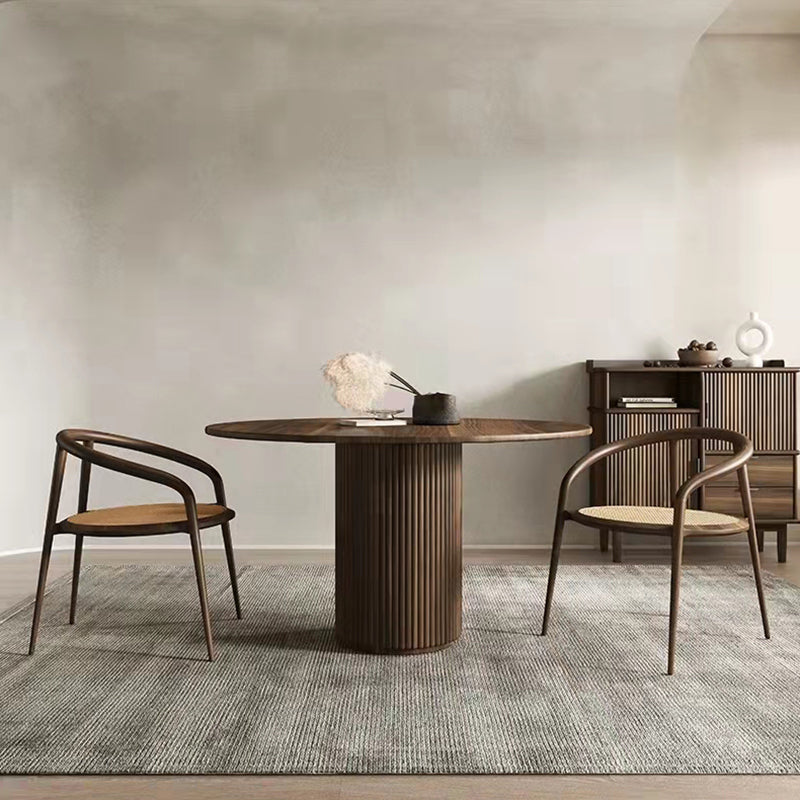 Round Pedestal Modern Dining Table Wood Color Fixed Table of Solid Wood Walnut Without Chairs Clearhalo ' dining_table' 'Dining Tables & Seating' 'Dining Tables' 'furn' 'furn_dining_table' 'Furniture' 'furniture_dining_table' 'Kitchen & Dining Furniture' 'kitchen&dining_furn' 'kitchen' 'kitchen_dining_table' 4196441