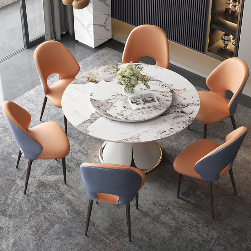 Glam Gray Sintered Stone Table Round Shape Standard Dining Table with Pedestal Base Clearhalo ' dining_table' 'Dining Tables & Seating' 'Dining Tables' 'furn' 'furn_dining_table' 'Furniture' 'furniture_dining_table' 'Kitchen & Dining Furniture' 'kitchen&dining_furn' 'kitchen' 'kitchen_dining_table' 4196454