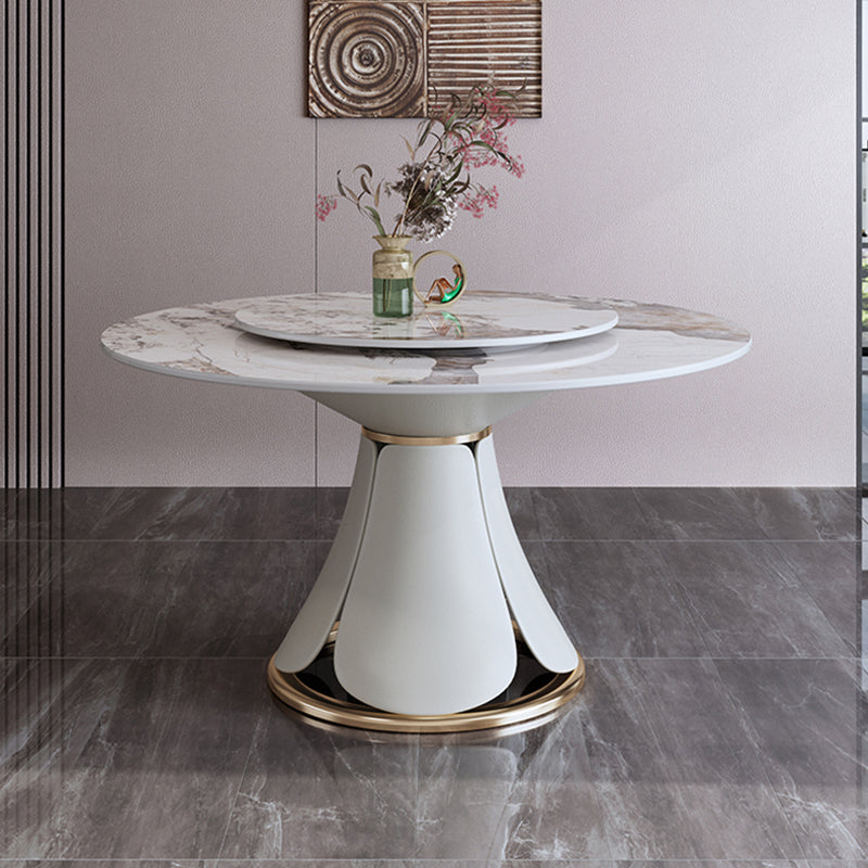 Glam Gray Sintered Stone Table Round Shape Standard Dining Table with Pedestal Base Clearhalo ' dining_table' 'Dining Tables & Seating' 'Dining Tables' 'furn' 'furn_dining_table' 'Furniture' 'furniture_dining_table' 'Kitchen & Dining Furniture' 'kitchen&dining_furn' 'kitchen' 'kitchen_dining_table' 4196455