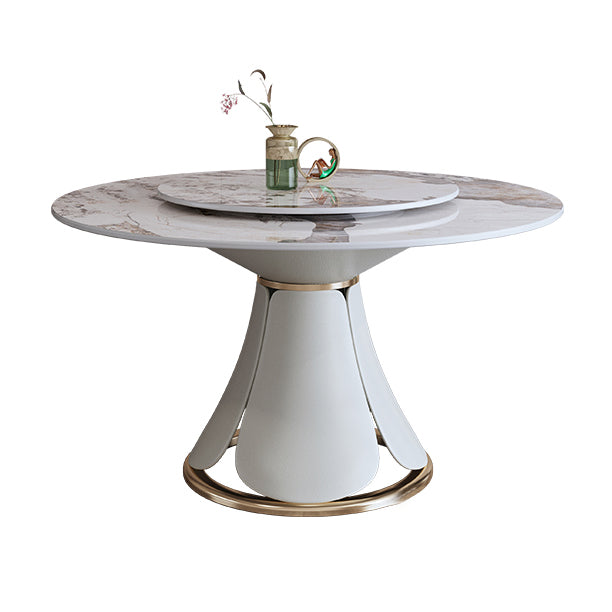 Glam Gray Sintered Stone Table Round Shape Standard Dining Table with Pedestal Base Without Chairs Clearhalo ' dining_table' 'Dining Tables & Seating' 'Dining Tables' 'furn' 'furn_dining_table' 'Furniture' 'furniture_dining_table' 'Kitchen & Dining Furniture' 'kitchen&dining_furn' 'kitchen' 'kitchen_dining_table' 4196458