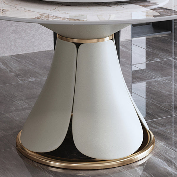 Glam Gray Sintered Stone Table Round Shape Standard Dining Table with Pedestal Base Clearhalo ' dining_table' 'Dining Tables & Seating' 'Dining Tables' 'furn' 'furn_dining_table' 'Furniture' 'furniture_dining_table' 'Kitchen & Dining Furniture' 'kitchen&dining_furn' 'kitchen' 'kitchen_dining_table' 4196461