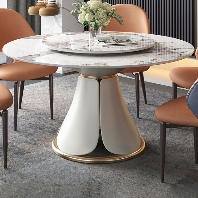 Glam Gray Sintered Stone Table Round Shape Standard Dining Table with Pedestal Base Clearhalo ' dining_table' 'Dining Tables & Seating' 'Dining Tables' 'furn' 'furn_dining_table' 'Furniture' 'furniture_dining_table' 'Kitchen & Dining Furniture' 'kitchen&dining_furn' 'kitchen' 'kitchen_dining_table' 4196462