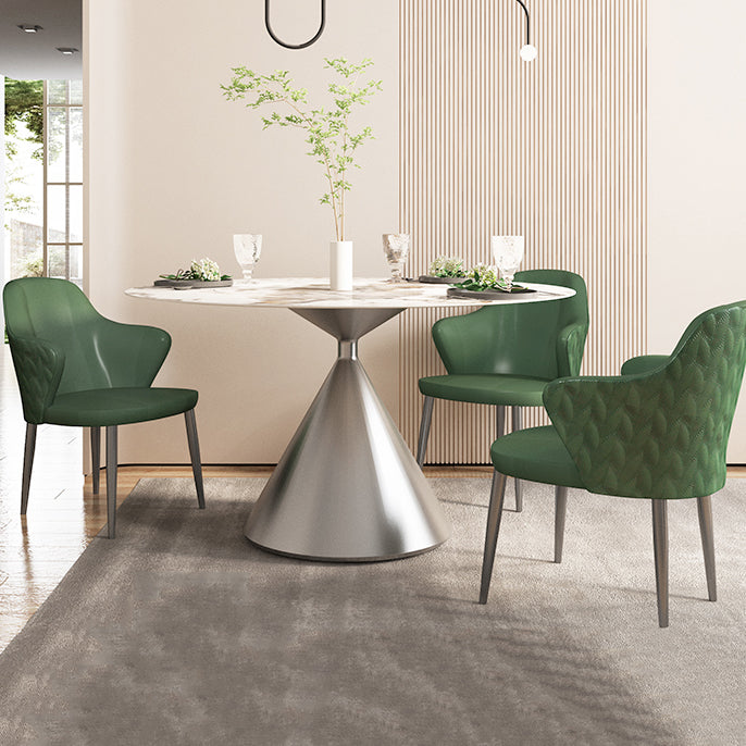 Sintered Stone Top Dining Table in White for Restaurant Modern Round Table with Metal Pedestal Clearhalo ' dining_table' 'Dining Tables & Seating' 'Dining Tables' 'furn' 'furn_dining_table' 'Furniture' 'furniture_dining_table' 'Kitchen & Dining Furniture' 'kitchen&dining_furn' 'kitchen' 'kitchen_dining_table' 4196480
