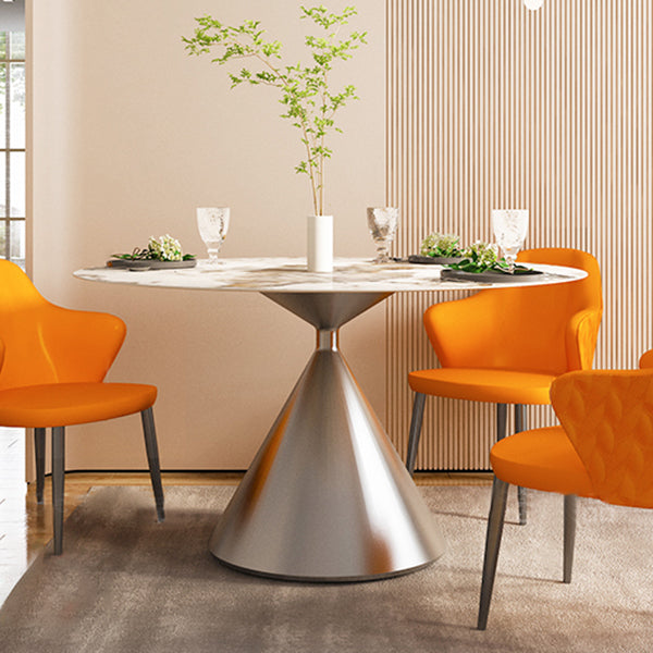 Sintered Stone Top Dining Table in White for Restaurant Modern Round Table with Metal Pedestal Clearhalo ' dining_table' 'Dining Tables & Seating' 'Dining Tables' 'furn' 'furn_dining_table' 'Furniture' 'furniture_dining_table' 'Kitchen & Dining Furniture' 'kitchen&dining_furn' 'kitchen' 'kitchen_dining_table' 4196481