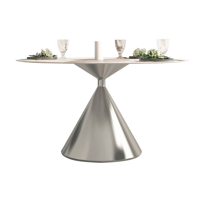 Sintered Stone Top Dining Table in White for Restaurant Modern Round Table with Metal Pedestal Without Chairs Clearhalo ' dining_table' 'Dining Tables & Seating' 'Dining Tables' 'furn' 'furn_dining_table' 'Furniture' 'furniture_dining_table' 'Kitchen & Dining Furniture' 'kitchen&dining_furn' 'kitchen' 'kitchen_dining_table' 4196483
