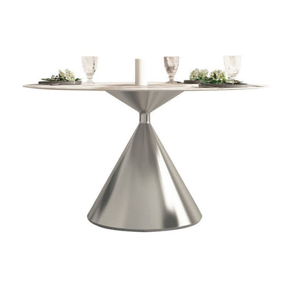Sintered Stone Top Dining Table in White for Restaurant Modern Round Table with Metal Pedestal Without Chairs Clearhalo ' dining_table' 'Dining Tables & Seating' 'Dining Tables' 'furn' 'furn_dining_table' 'Furniture' 'furniture_dining_table' 'Kitchen & Dining Furniture' 'kitchen&dining_furn' 'kitchen' 'kitchen_dining_table' 4196483