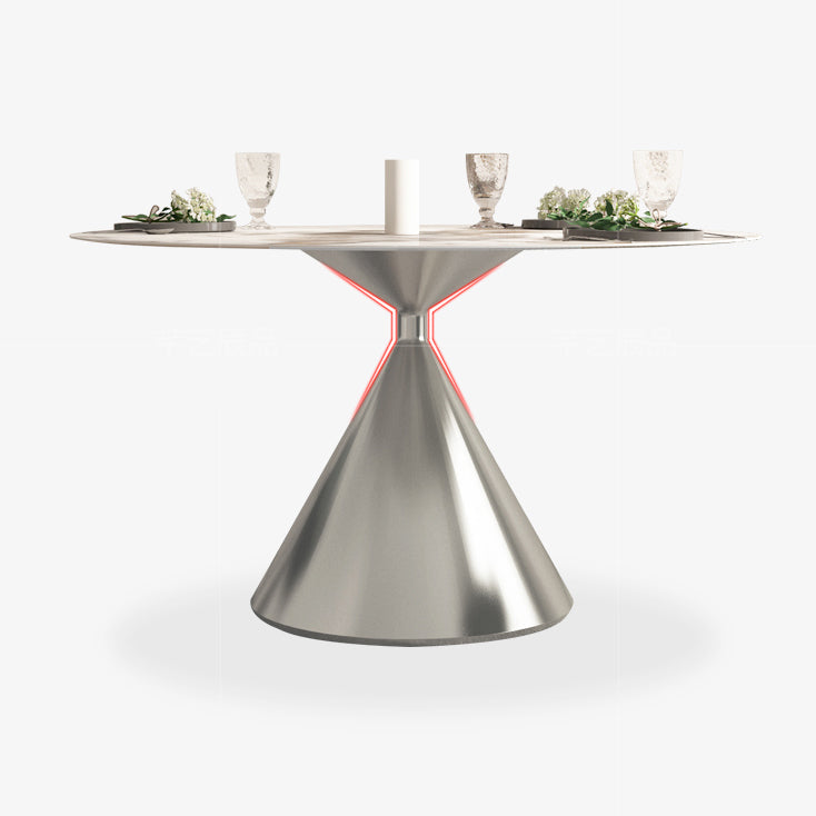 Sintered Stone Top Dining Table in White for Restaurant Modern Round Table with Metal Pedestal Clearhalo ' dining_table' 'Dining Tables & Seating' 'Dining Tables' 'furn' 'furn_dining_table' 'Furniture' 'furniture_dining_table' 'Kitchen & Dining Furniture' 'kitchen&dining_furn' 'kitchen' 'kitchen_dining_table' 4196485