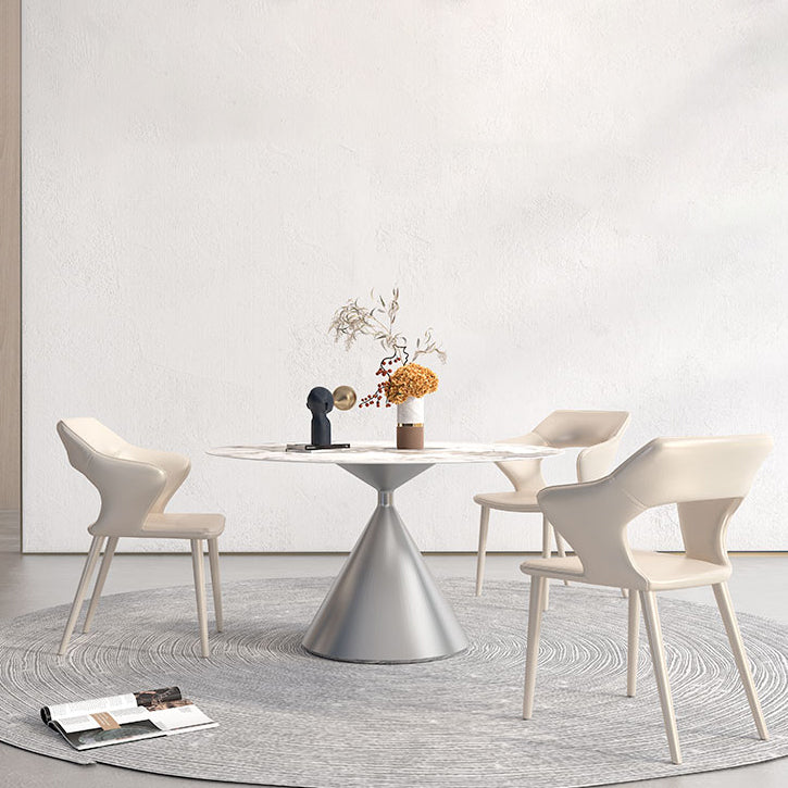 Sintered Stone Top Dining Table in White for Restaurant Modern Round Table with Metal Pedestal Clearhalo ' dining_table' 'Dining Tables & Seating' 'Dining Tables' 'furn' 'furn_dining_table' 'Furniture' 'furniture_dining_table' 'Kitchen & Dining Furniture' 'kitchen&dining_furn' 'kitchen' 'kitchen_dining_table' 4196486