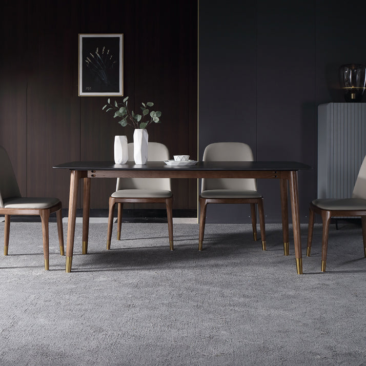 Rectangle Luxury Dining Table Two-Color Fixed Table with Sintered Stone Black Without Chairs Clearhalo ' dining_table' 'Dining Tables & Seating' 'Dining Tables' 'furn' 'furn_dining_table' 'Furniture' 'furniture_dining_table' 'Kitchen & Dining Furniture' 'kitchen&dining_furn' 'kitchen' 'kitchen_dining_table' 4196511