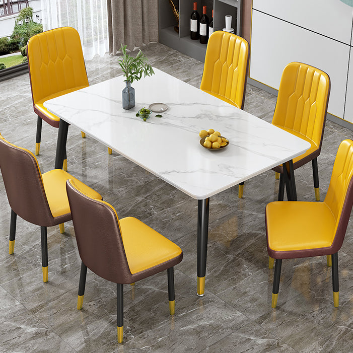 Glam Standard Rectangle Shape Table Sintered Stone Kitchen Dining Table with 4 Legs Base Clearhalo ' dining_table' 'Dining Tables & Seating' 'Dining Tables' 'furn' 'furn_dining_table' 'Furniture' 'furniture_dining_table' 'Kitchen & Dining Furniture' 'kitchen&dining_furn' 'kitchen' 'kitchen_dining_table' 4196537