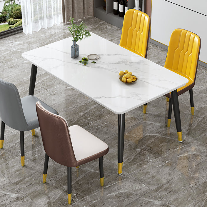 Glam Standard Rectangle Shape Table Sintered Stone Kitchen Dining Table with 4 Legs Base White Without Chairs Clearhalo ' dining_table' 'Dining Tables & Seating' 'Dining Tables' 'furn' 'furn_dining_table' 'Furniture' 'furniture_dining_table' 'Kitchen & Dining Furniture' 'kitchen&dining_furn' 'kitchen' 'kitchen_dining_table' 4196538