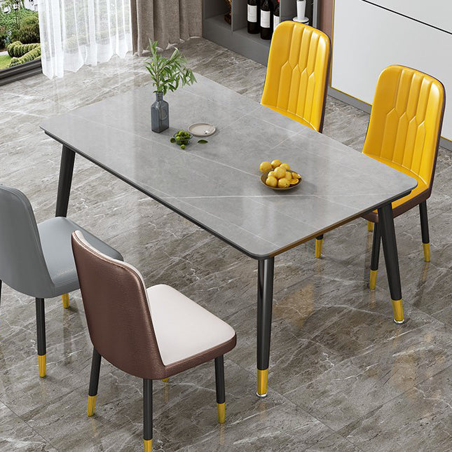 Glam Standard Rectangle Shape Table Sintered Stone Kitchen Dining Table with 4 Legs Base Gray Without Chairs Clearhalo ' dining_table' 'Dining Tables & Seating' 'Dining Tables' 'furn' 'furn_dining_table' 'Furniture' 'furniture_dining_table' 'Kitchen & Dining Furniture' 'kitchen&dining_furn' 'kitchen' 'kitchen_dining_table' 4196539