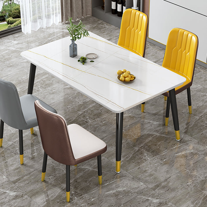 Glam Standard Rectangle Shape Table Sintered Stone Kitchen Dining Table with 4 Legs Base Clearhalo ' dining_table' 'Dining Tables & Seating' 'Dining Tables' 'furn' 'furn_dining_table' 'Furniture' 'furniture_dining_table' 'Kitchen & Dining Furniture' 'kitchen&dining_furn' 'kitchen' 'kitchen_dining_table' 4196540