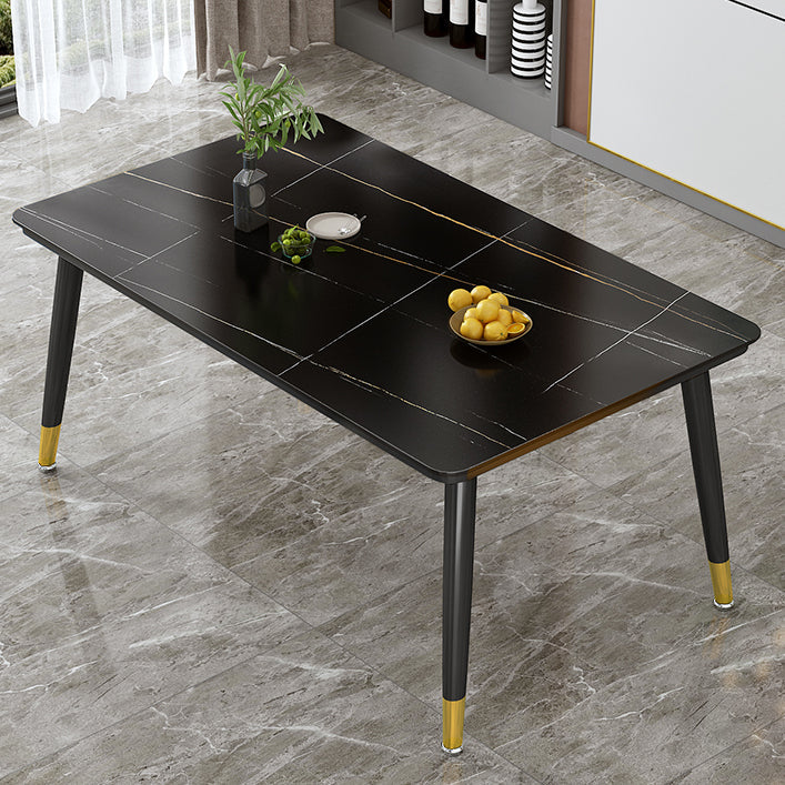 Glam Standard Rectangle Shape Table Sintered Stone Kitchen Dining Table with 4 Legs Base Black Gold Without Chairs Clearhalo ' dining_table' 'Dining Tables & Seating' 'Dining Tables' 'furn' 'furn_dining_table' 'Furniture' 'furniture_dining_table' 'Kitchen & Dining Furniture' 'kitchen&dining_furn' 'kitchen' 'kitchen_dining_table' 4196541