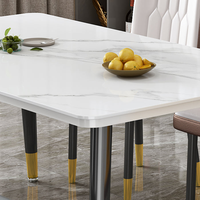 Glam Standard Rectangle Shape Table Sintered Stone Kitchen Dining Table with 4 Legs Base Clearhalo ' dining_table' 'Dining Tables & Seating' 'Dining Tables' 'furn' 'furn_dining_table' 'Furniture' 'furniture_dining_table' 'Kitchen & Dining Furniture' 'kitchen&dining_furn' 'kitchen' 'kitchen_dining_table' 4196542