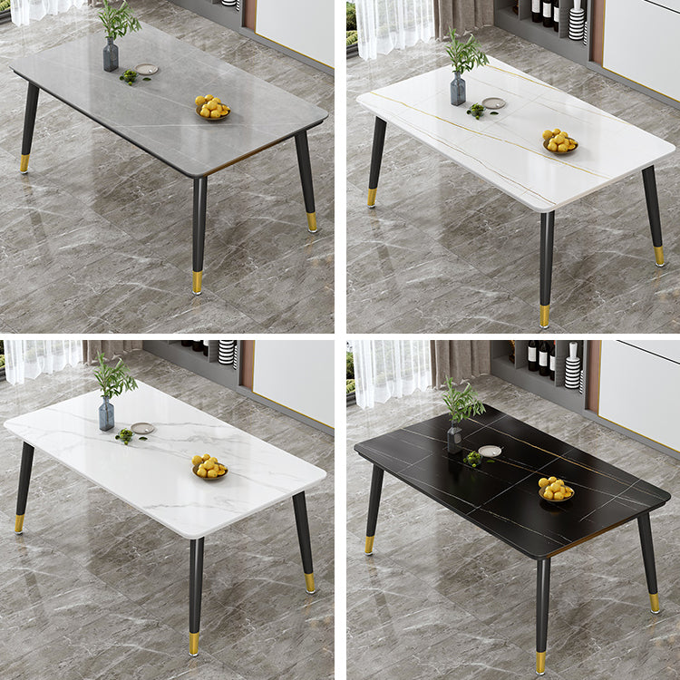 Glam Standard Rectangle Shape Table Sintered Stone Kitchen Dining Table with 4 Legs Base Clearhalo ' dining_table' 'Dining Tables & Seating' 'Dining Tables' 'furn' 'furn_dining_table' 'Furniture' 'furniture_dining_table' 'Kitchen & Dining Furniture' 'kitchen&dining_furn' 'kitchen' 'kitchen_dining_table' 4196549