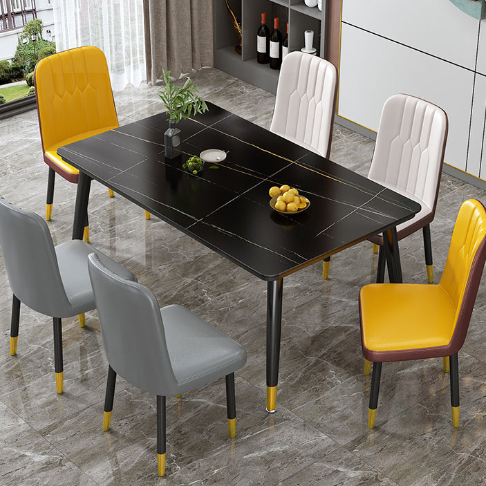 Glam Standard Rectangle Shape Table Sintered Stone Kitchen Dining Table with 4 Legs Base Clearhalo ' dining_table' 'Dining Tables & Seating' 'Dining Tables' 'furn' 'furn_dining_table' 'Furniture' 'furniture_dining_table' 'Kitchen & Dining Furniture' 'kitchen&dining_furn' 'kitchen' 'kitchen_dining_table' 4196552