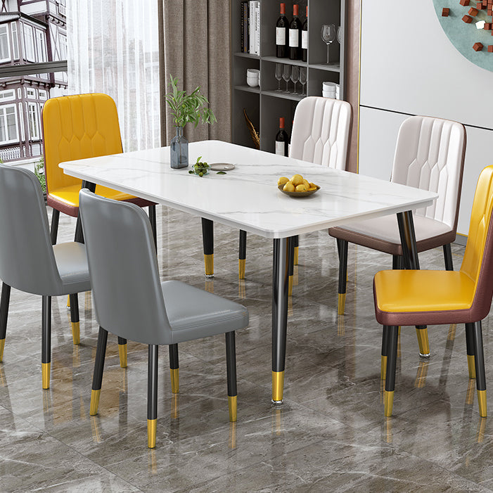 Glam Standard Rectangle Shape Table Sintered Stone Kitchen Dining Table with 4 Legs Base Clearhalo ' dining_table' 'Dining Tables & Seating' 'Dining Tables' 'furn' 'furn_dining_table' 'Furniture' 'furniture_dining_table' 'Kitchen & Dining Furniture' 'kitchen&dining_furn' 'kitchen' 'kitchen_dining_table' 4196553
