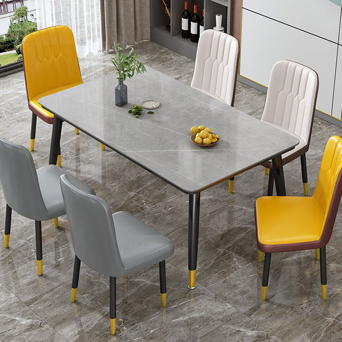 Glam Standard Rectangle Shape Table Sintered Stone Kitchen Dining Table with 4 Legs Base Clearhalo ' dining_table' 'Dining Tables & Seating' 'Dining Tables' 'furn' 'furn_dining_table' 'Furniture' 'furniture_dining_table' 'Kitchen & Dining Furniture' 'kitchen&dining_furn' 'kitchen' 'kitchen_dining_table' 4196554