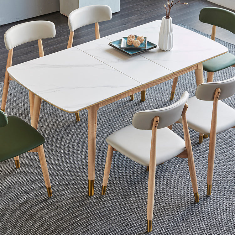 Rectangle 4 Legs Luxury Table White Extendable Table with Sintered Stone Clearhalo ' dining_table' 'Dining Tables & Seating' 'Dining Tables' 'furn' 'furn_dining_table' 'Furniture' 'furniture_dining_table' 'Kitchen & Dining Furniture' 'kitchen&dining_furn' 'kitchen' 'kitchen_dining_table' 4196582